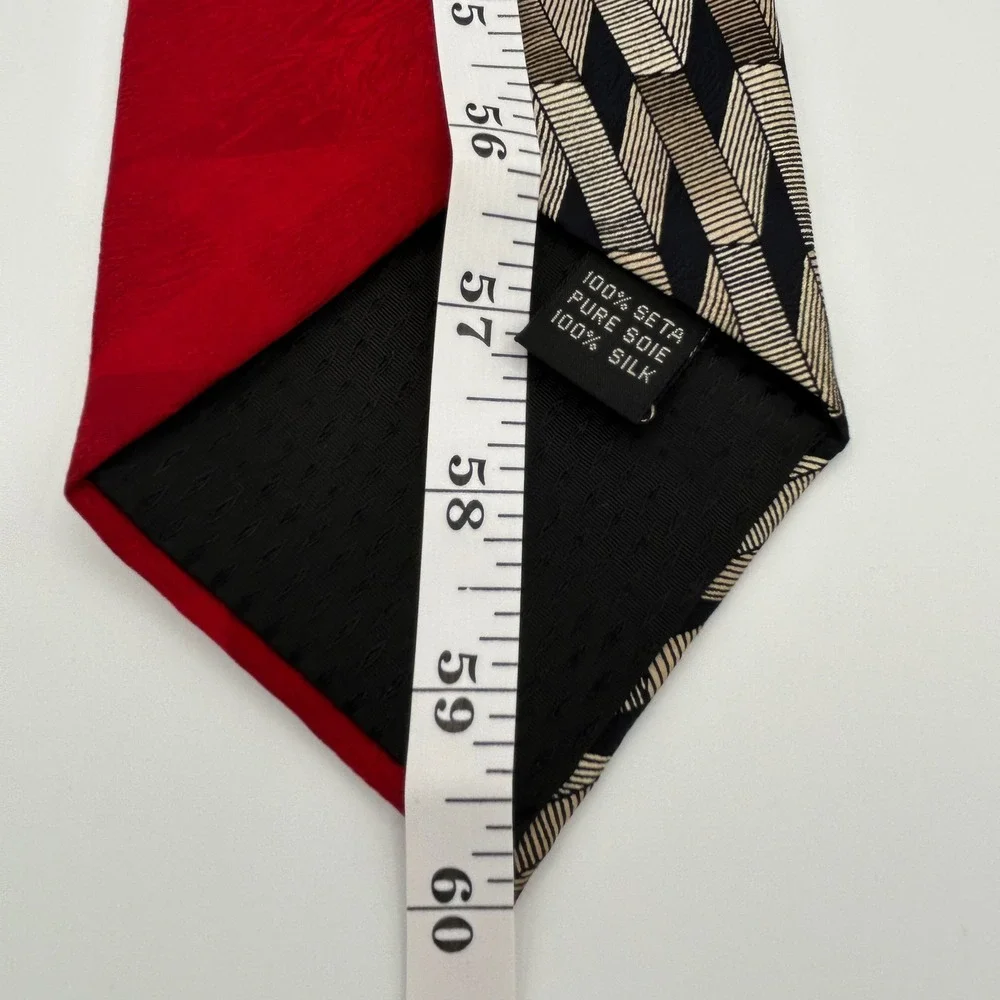 Ottimo Uomo Necktie Geometric Patchwork Mens OS Red Silk Vintage Abstract 90s